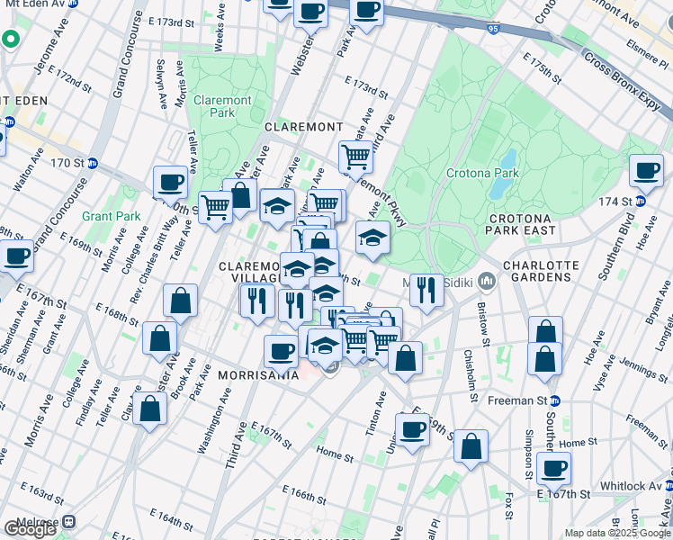 map of restaurants, bars, coffee shops, grocery stores, and more near 1399 Fulton Avenue in Bronx