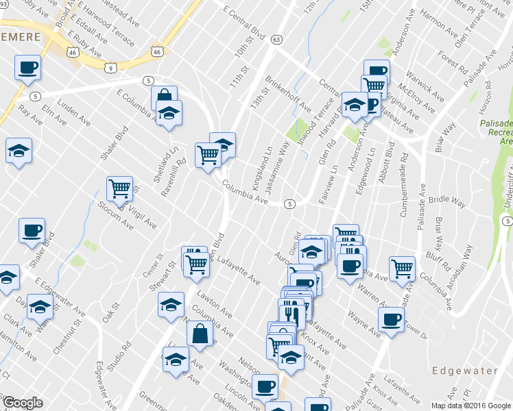 map of restaurants, bars, coffee shops, grocery stores, and more near 808 Kingsland Avenue in Ridgefield