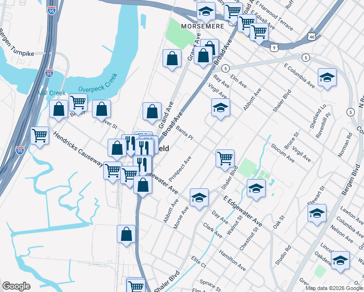 map of restaurants, bars, coffee shops, grocery stores, and more near 560 Hillside Street in Ridgefield