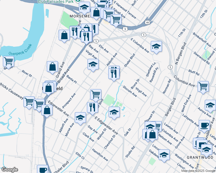 map of restaurants, bars, coffee shops, grocery stores, and more near 659 Shaler Boulevard in Ridgefield