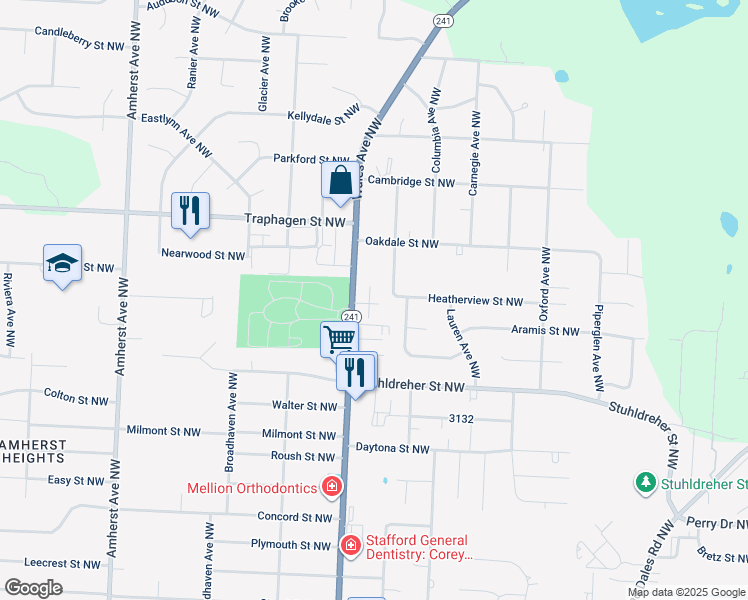 map of restaurants, bars, coffee shops, grocery stores, and more near 3710 Wales Avenue Northwest in Massillon