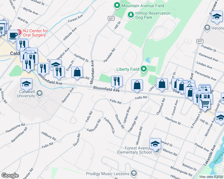 map of restaurants, bars, coffee shops, grocery stores, and more near 88 Fells Road in Essex Fells