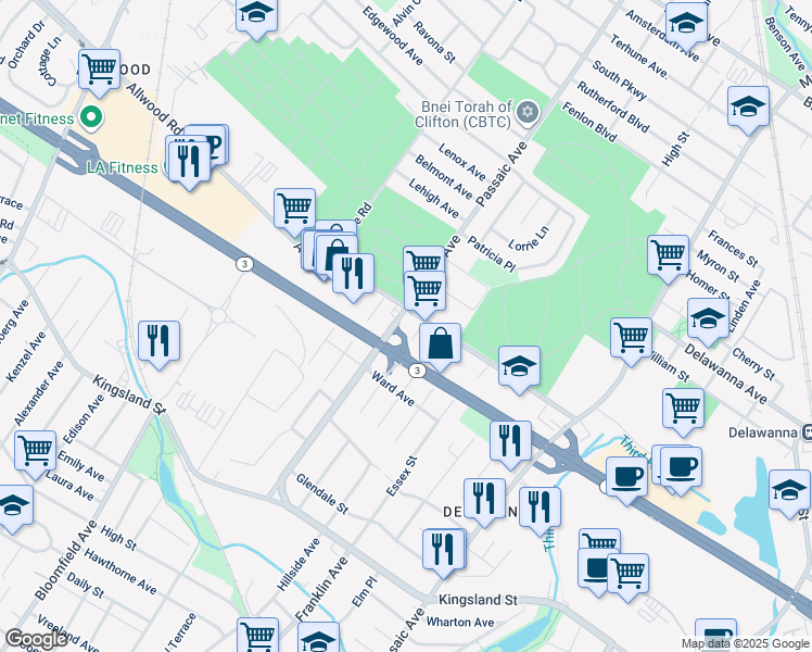 map of restaurants, bars, coffee shops, grocery stores, and more near in Clifton