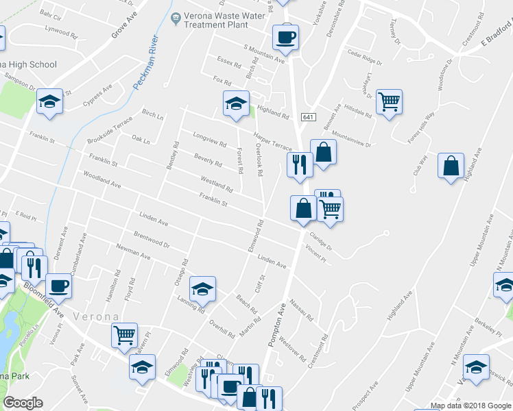map of restaurants, bars, coffee shops, grocery stores, and more near 7 Westland Road in Cedar Grove