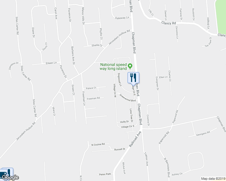 map of restaurants, bars, coffee shops, grocery stores, and more near 135 Village Circle West in Manorville
