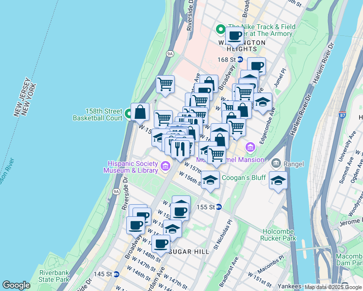 map of restaurants, bars, coffee shops, grocery stores, and more near in New York