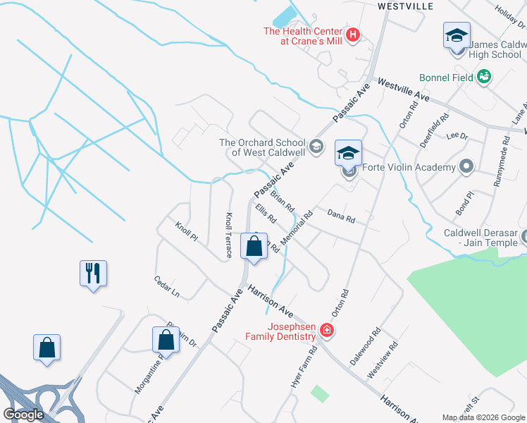 map of restaurants, bars, coffee shops, grocery stores, and more near 3 Dillon Road in West Caldwell