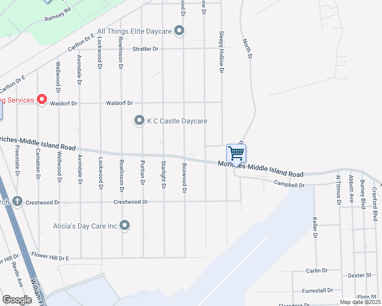 map of restaurants, bars, coffee shops, grocery stores, and more near 202 Moriches-Middle Island Road in Shirley