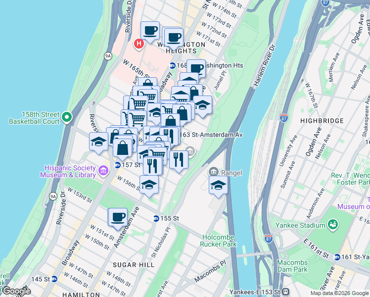 map of restaurants, bars, coffee shops, grocery stores, and more near 1000 Saint Nicholas Avenue in New York