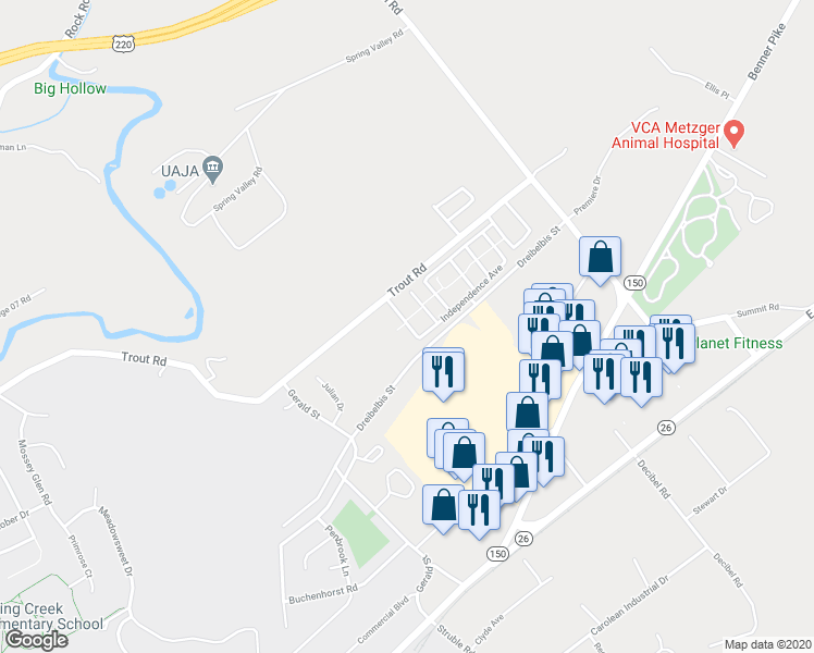map of restaurants, bars, coffee shops, grocery stores, and more near 120 Washington Avenue in State College