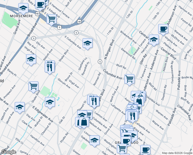 map of restaurants, bars, coffee shops, grocery stores, and more near 766 Norman Road in Ridgefield