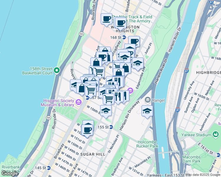 map of restaurants, bars, coffee shops, grocery stores, and more near in New York