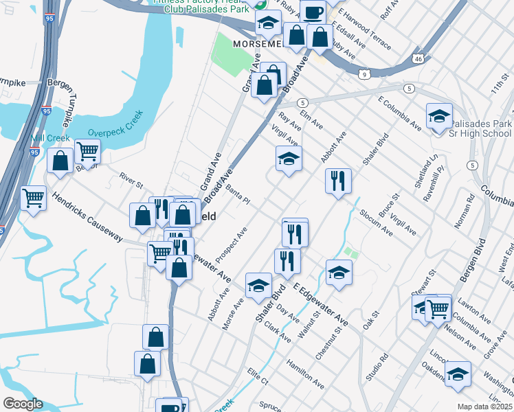 map of restaurants, bars, coffee shops, grocery stores, and more near 575 Prospect Avenue in Ridgefield