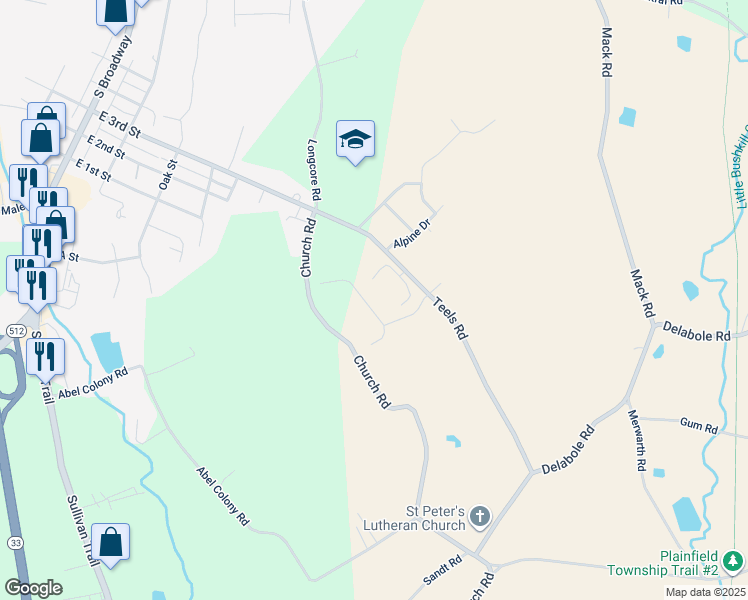 map of restaurants, bars, coffee shops, grocery stores, and more near Chandler Drive in Pen Argyl