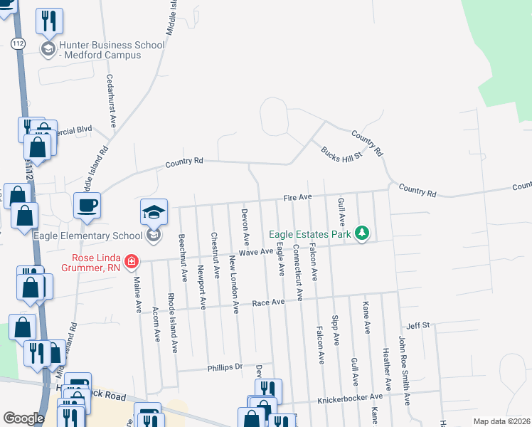 map of restaurants, bars, coffee shops, grocery stores, and more near 3108 Watch Hill Avenue in Medford