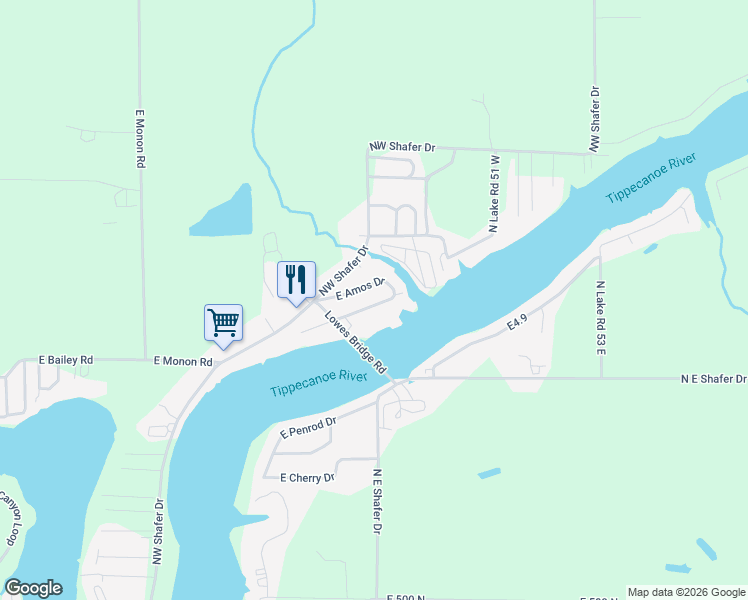 map of restaurants, bars, coffee shops, grocery stores, and more near 4416-4598 E Oakcrest Dr in Monticello