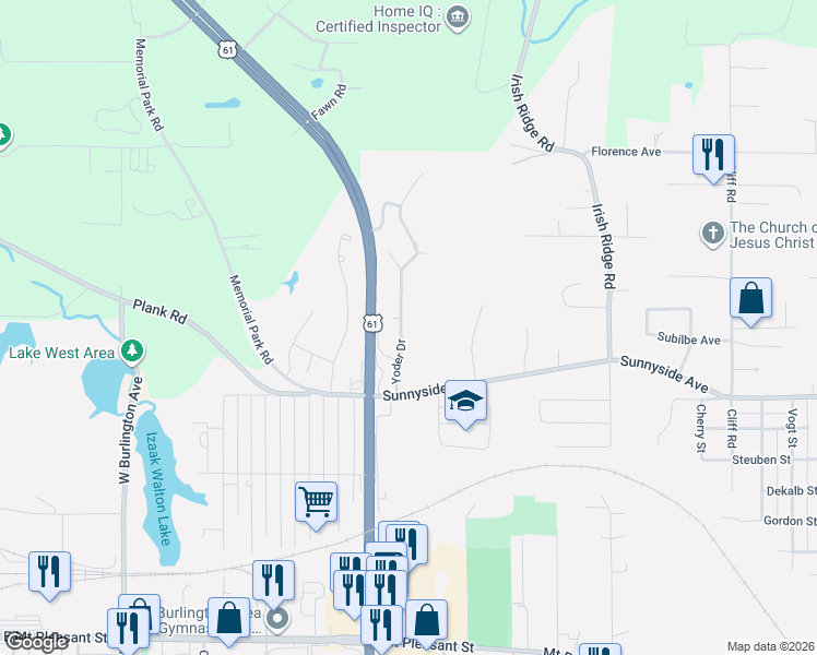 map of restaurants, bars, coffee shops, grocery stores, and more near 2608 Chas Yoder Drive in Burlington