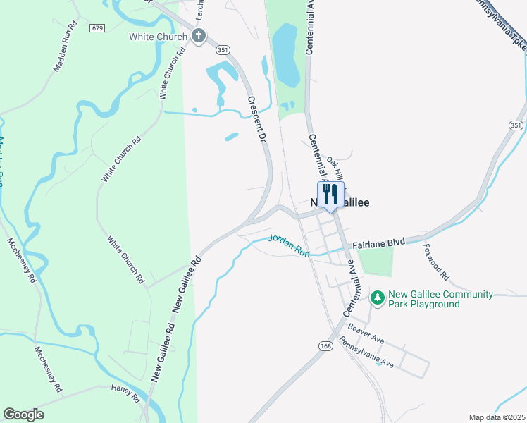 map of restaurants, bars, coffee shops, grocery stores, and more near 125 Enon Road in New Galilee