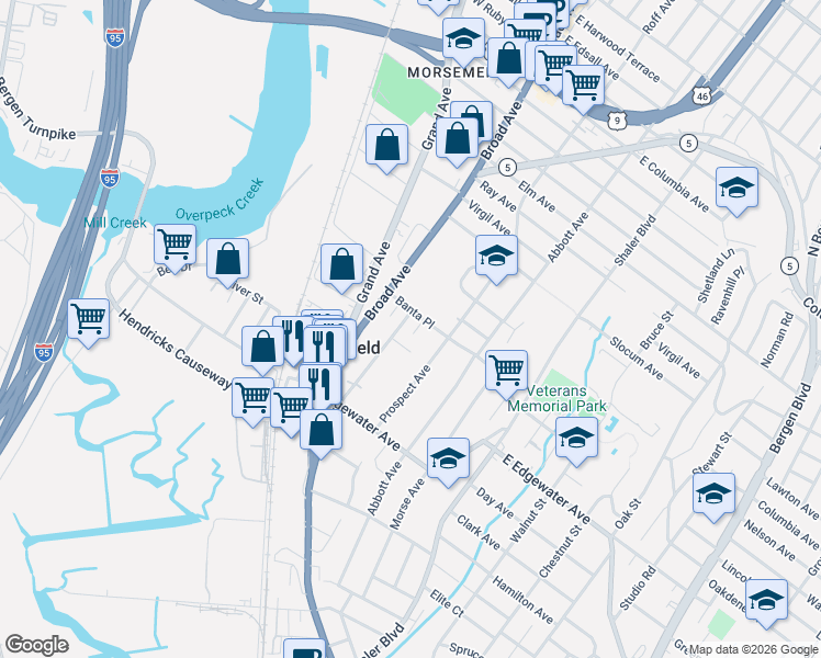 map of restaurants, bars, coffee shops, grocery stores, and more near 596 Broad Avenue in Ridgefield