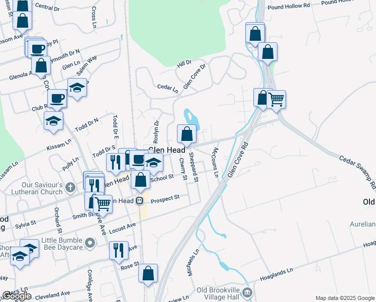 map of restaurants, bars, coffee shops, grocery stores, and more near 190 Glen Head Road in Glen Head