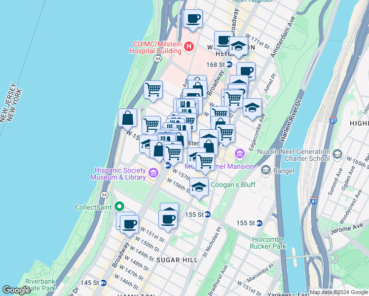 map of restaurants, bars, coffee shops, grocery stores, and more near in New York