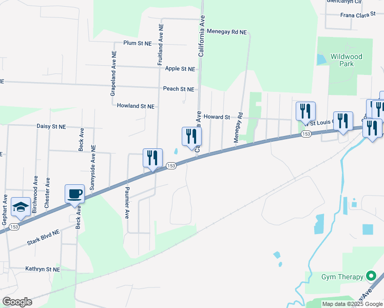 map of restaurants, bars, coffee shops, grocery stores, and more near 135 California Avenue in Louisville