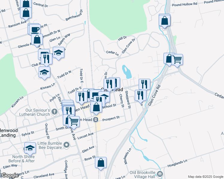 map of restaurants, bars, coffee shops, grocery stores, and more near in Glen Head