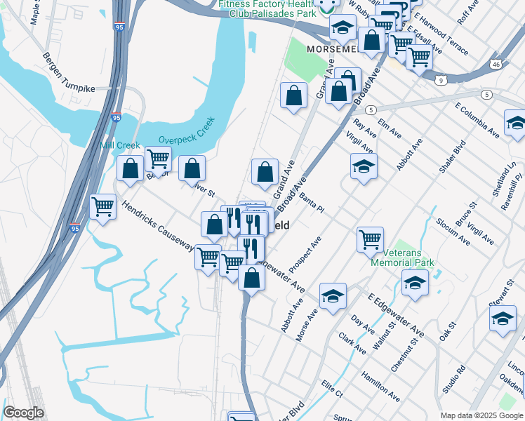 map of restaurants, bars, coffee shops, grocery stores, and more near 1000 Alexander Avenue in Ridgefield