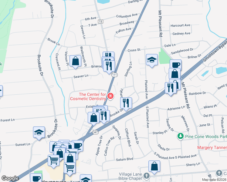 map of restaurants, bars, coffee shops, grocery stores, and more near 359 New York 111 in Smithtown