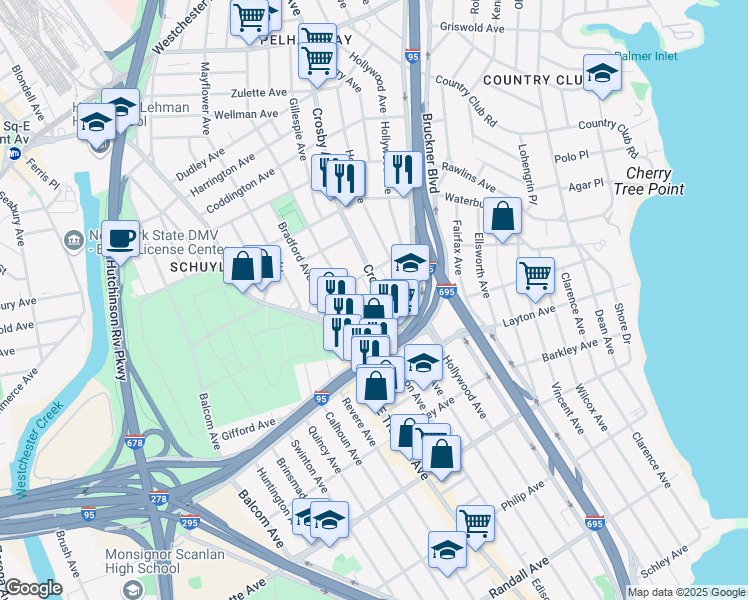 map of restaurants, bars, coffee shops, grocery stores, and more near 1166 Crosby Avenue in Bronx