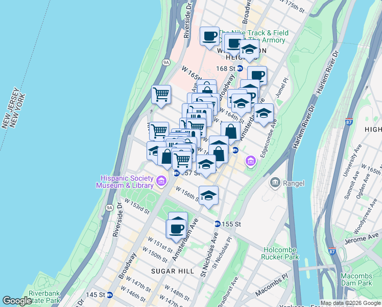 map of restaurants, bars, coffee shops, grocery stores, and more near in New York