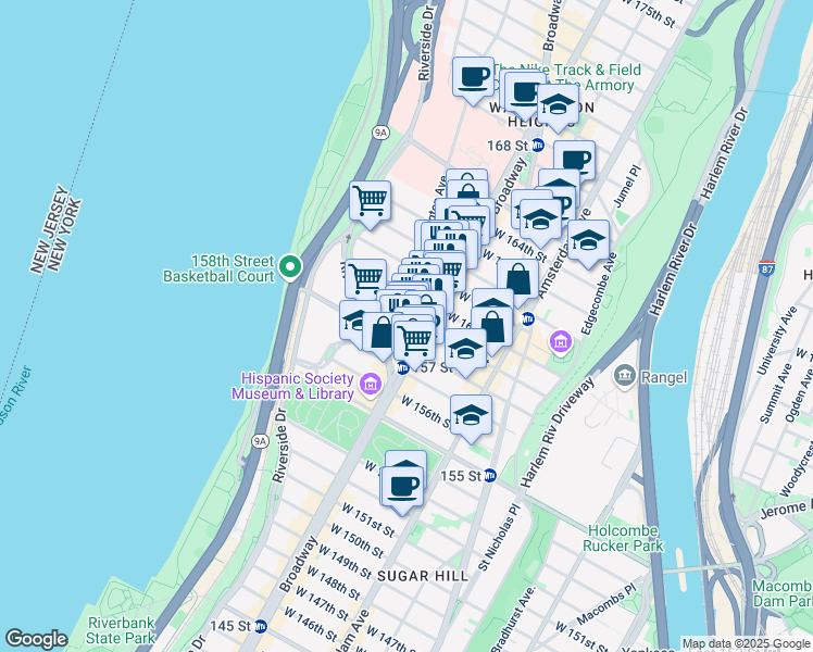 map of restaurants, bars, coffee shops, grocery stores, and more near in New York