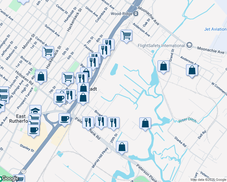 map of restaurants, bars, coffee shops, grocery stores, and more near 608 16th Street in Carlstadt