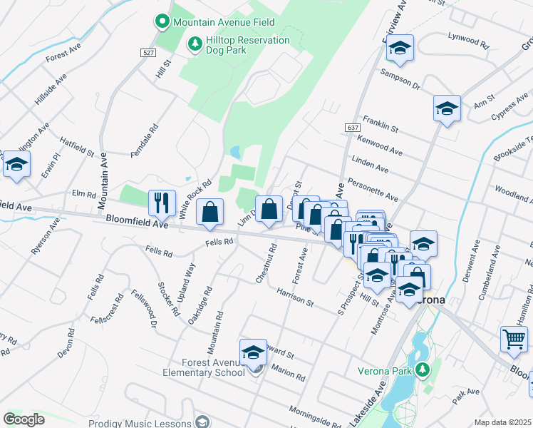 map of restaurants, bars, coffee shops, grocery stores, and more near 100 Pine Street in Verona