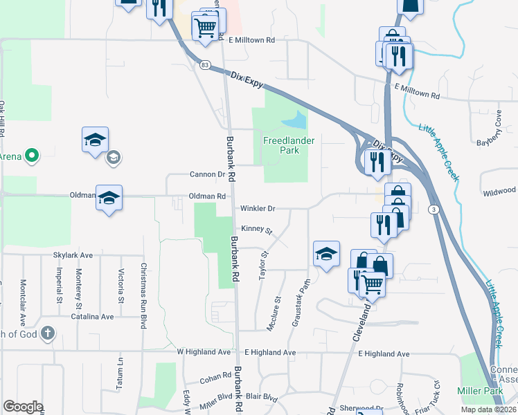 map of restaurants, bars, coffee shops, grocery stores, and more near 306 Winkler Drive in Wooster