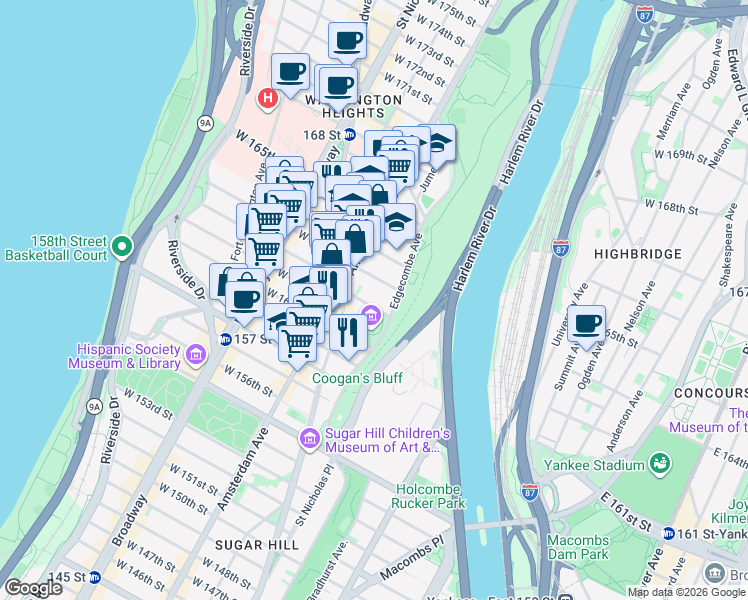 map of restaurants, bars, coffee shops, grocery stores, and more near in New York