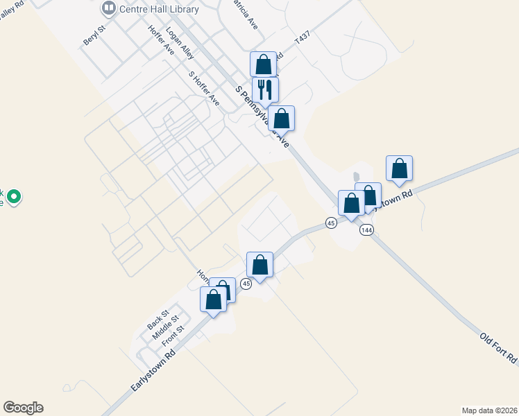 map of restaurants, bars, coffee shops, grocery stores, and more near Brian Dr in Centre Hall