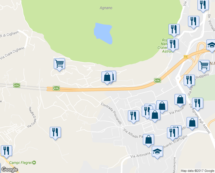 map of restaurants, bars, coffee shops, grocery stores, and more near A56 in Napoli