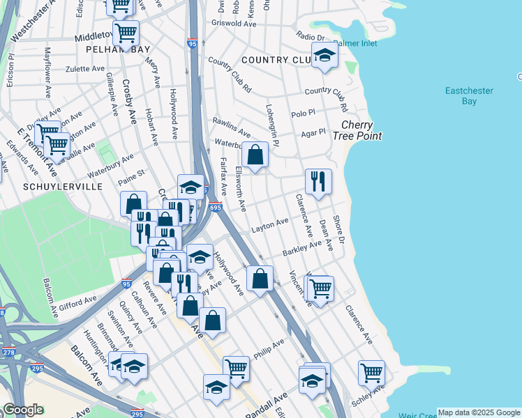 map of restaurants, bars, coffee shops, grocery stores, and more near 3200 Fairmount Avenue in Bronx