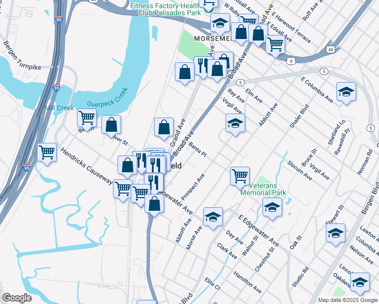 map of restaurants, bars, coffee shops, grocery stores, and more near 596 Broad Avenue in Ridgefield