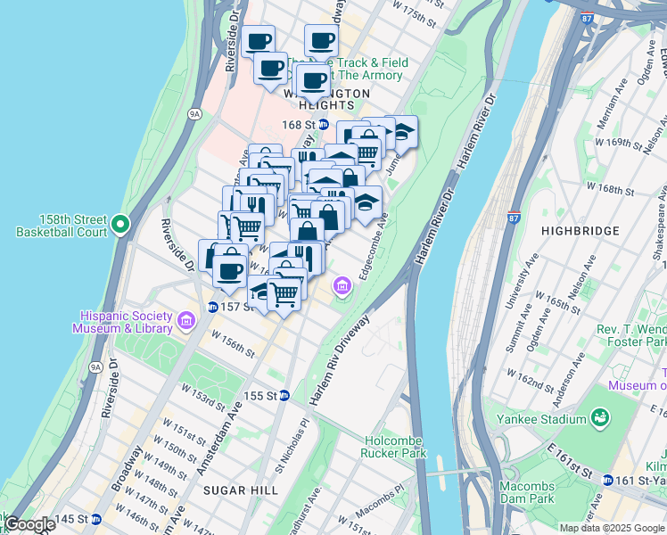 map of restaurants, bars, coffee shops, grocery stores, and more near in New York