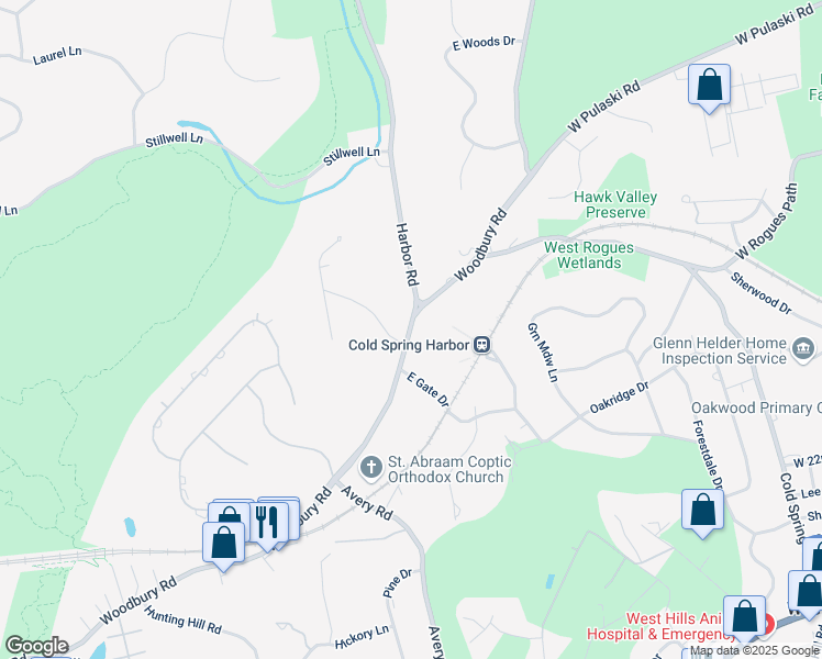 map of restaurants, bars, coffee shops, grocery stores, and more near 528 Harbor Road in Cold Spring Harbor