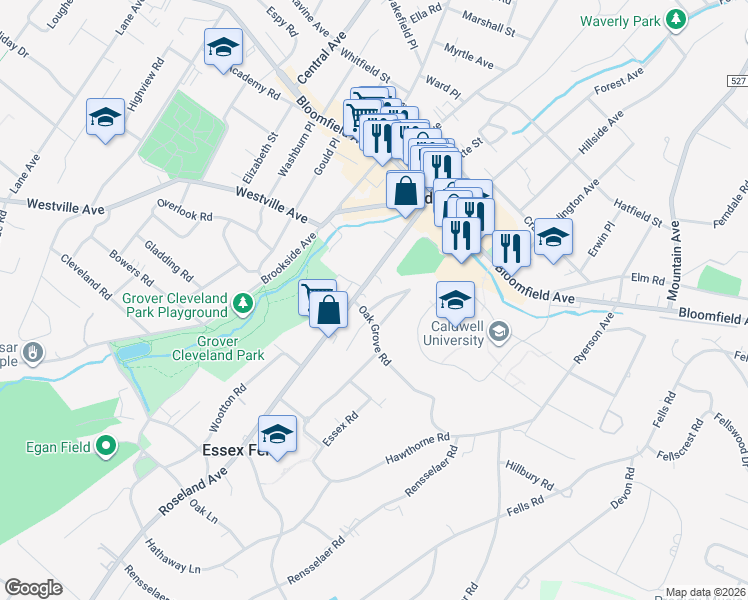 map of restaurants, bars, coffee shops, grocery stores, and more near 5 Parkway West in Caldwell
