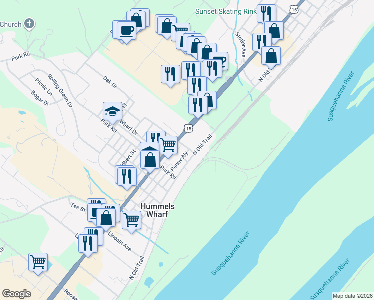 map of restaurants, bars, coffee shops, grocery stores, and more near 8 Runyan Road in Selinsgrove