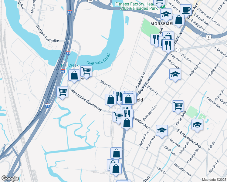 map of restaurants, bars, coffee shops, grocery stores, and more near 547 Church Street in Ridgefield