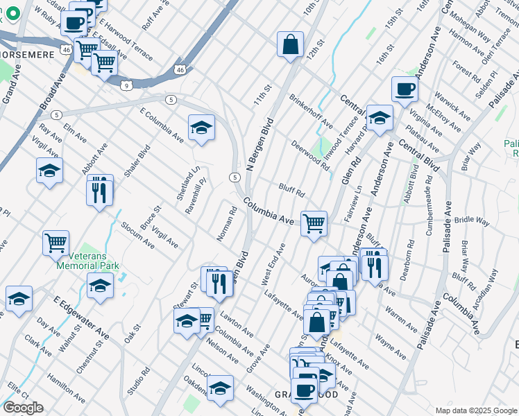 map of restaurants, bars, coffee shops, grocery stores, and more near 1008 Morningside Lane in Fort Lee