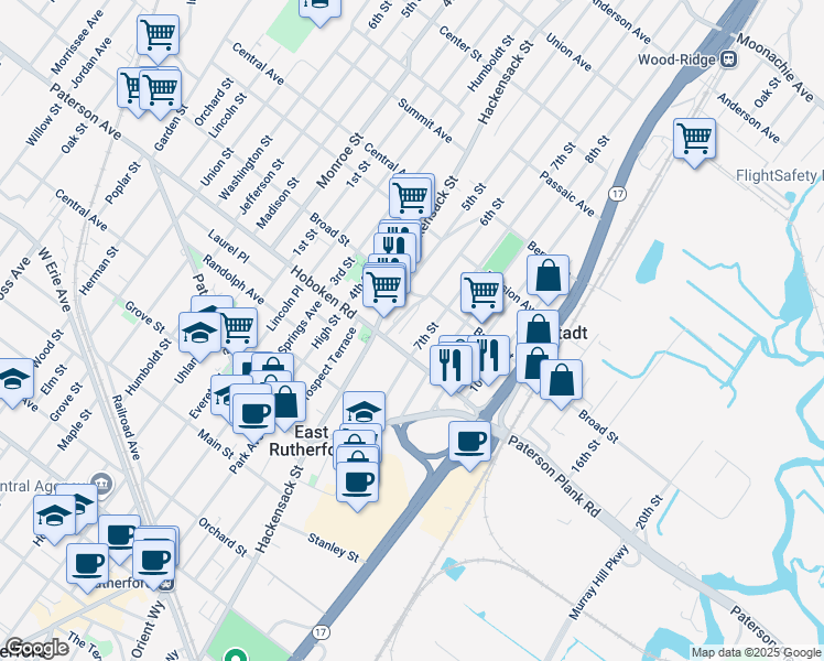map of restaurants, bars, coffee shops, grocery stores, and more near 317 6th Street in Carlstadt