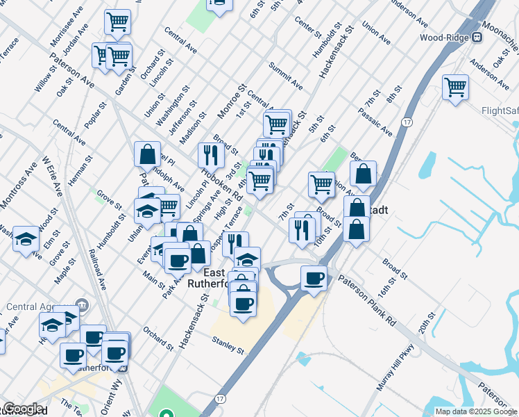 map of restaurants, bars, coffee shops, grocery stores, and more near 306 Hackensack Street in Carlstadt