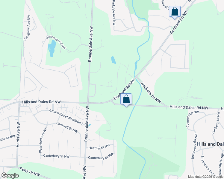 map of restaurants, bars, coffee shops, grocery stores, and more near 3721 Marzilli Street Northwest in Canton