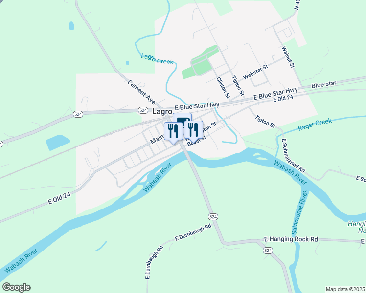 map of restaurants, bars, coffee shops, grocery stores, and more near 842 Basin St in Lagro